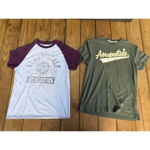 2 Vintage Y2K  Aeropostale Graphic Tee Shirts Mens Medium White Green Preppy